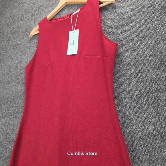 WIHOLL Dress Womens Medium Red Sleeveless Sheath Bodycon Stretch Knit Back Zip - Picture 4 of 14